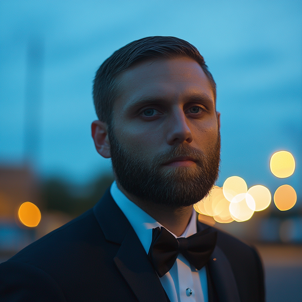 A groom standing in a parking lot | Source: No source
