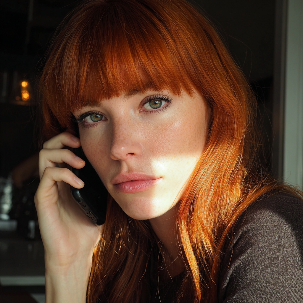 A woman talking on a cellphone with red bangs | Source: no source