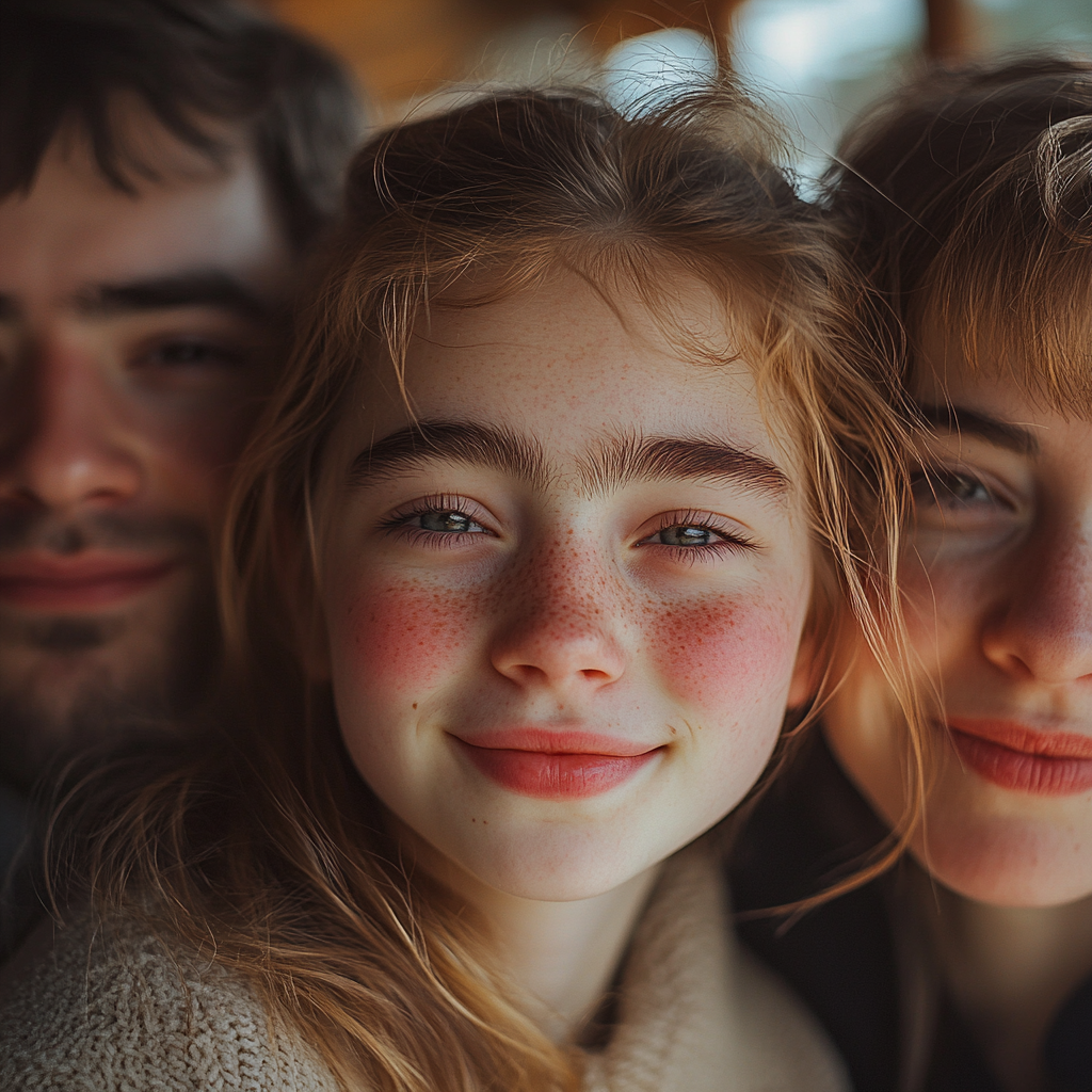 A happy teenager with her foster parents | Source: no source