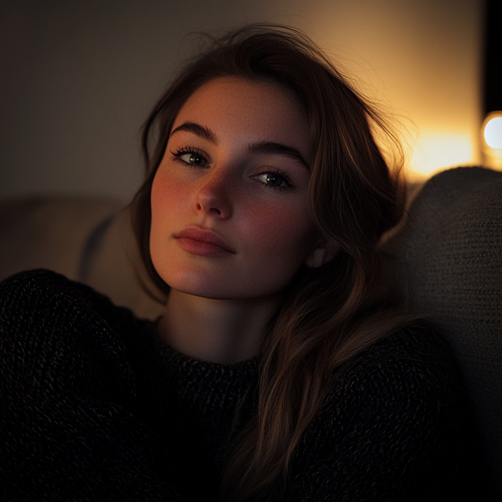 A woman sitting on a couch | Source: no source