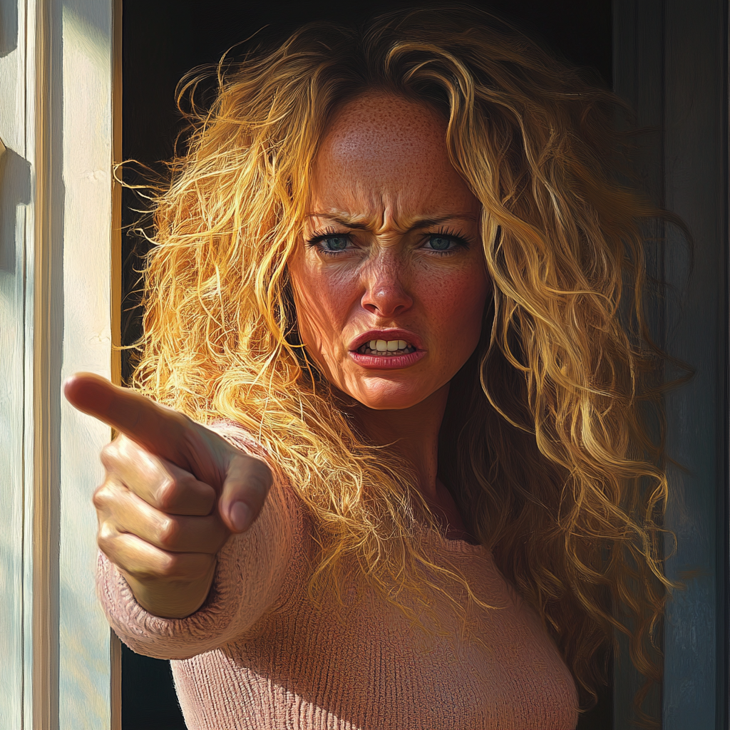 An annoyed woman pointing her finger at someone | Source: no source