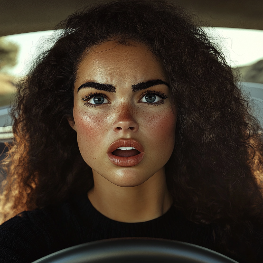 A shocked woman driving a car | Source: No source