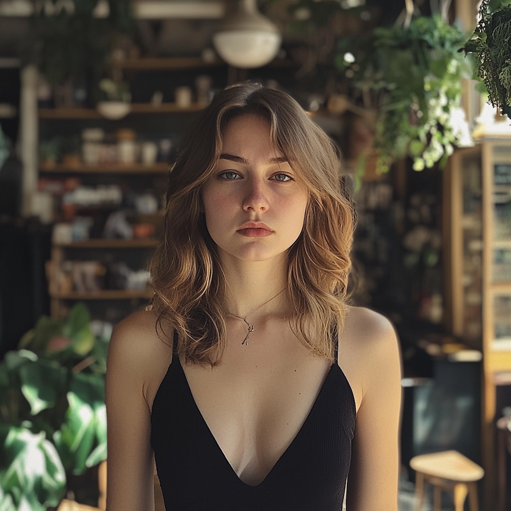 A woman standing in a coffee shop | Source: No source