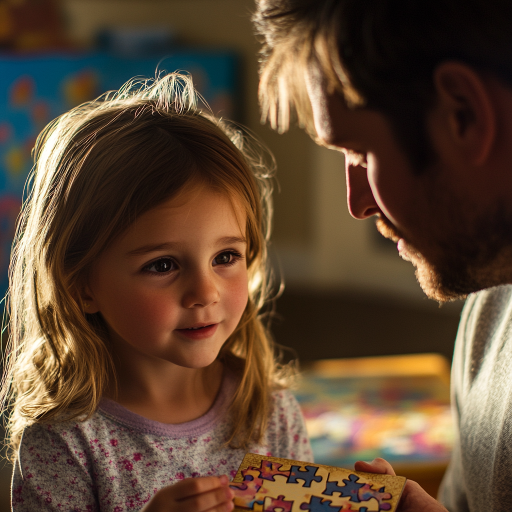 A girl showing a man a puzzle | Source: No source