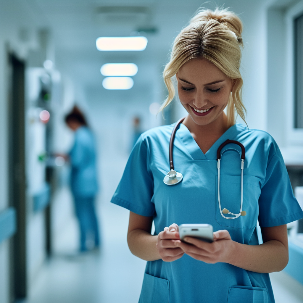A hospital intern holding her phone | Source: No source