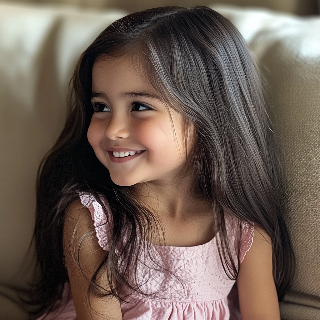A little girl sitting on a couch | Source: no source