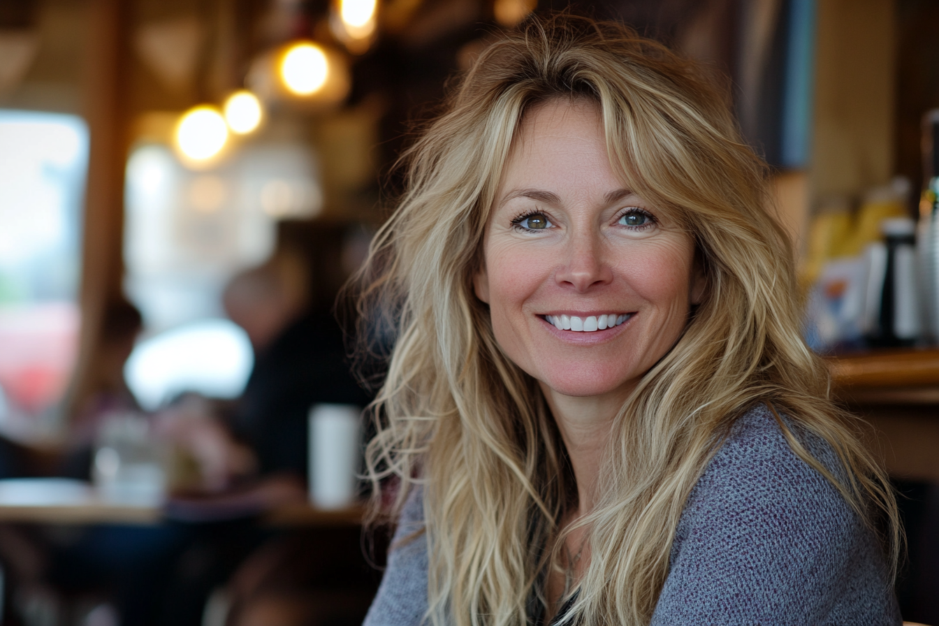 A smiling woman in a coffee shop | Source: No source