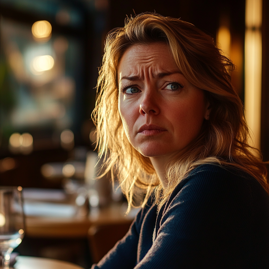 An extremely hurt and upset woman in a restaurant | Source: no source