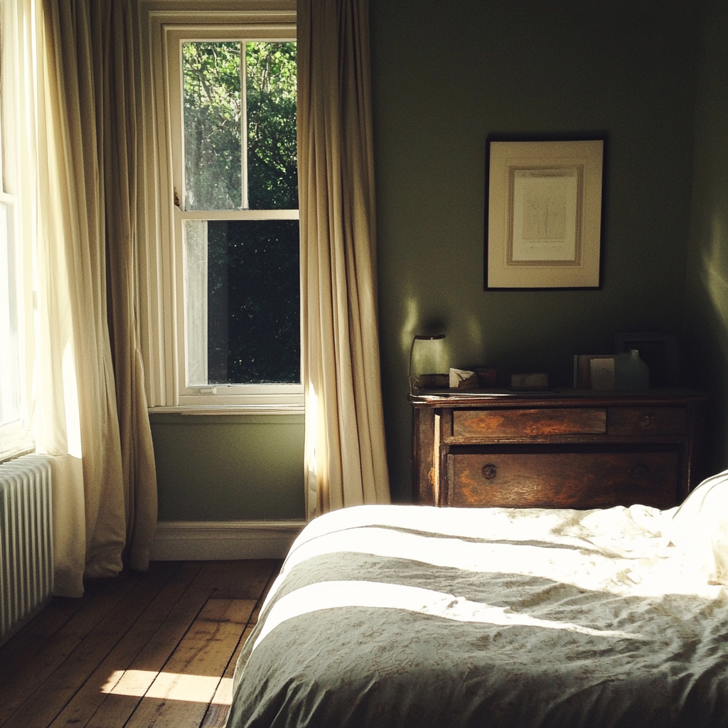 A sage green themed bedroom | Source: No source