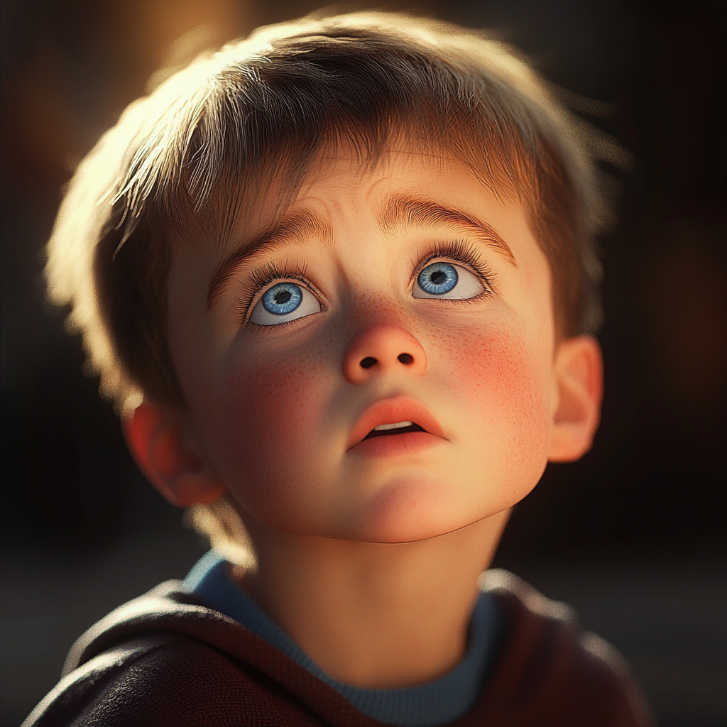 A desperate little boy looking up at someone | Source: no source