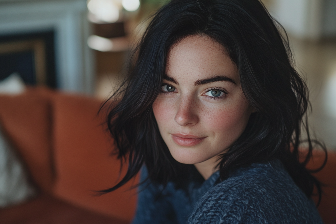 A woman on a sofa smiling at someone | Source: No source