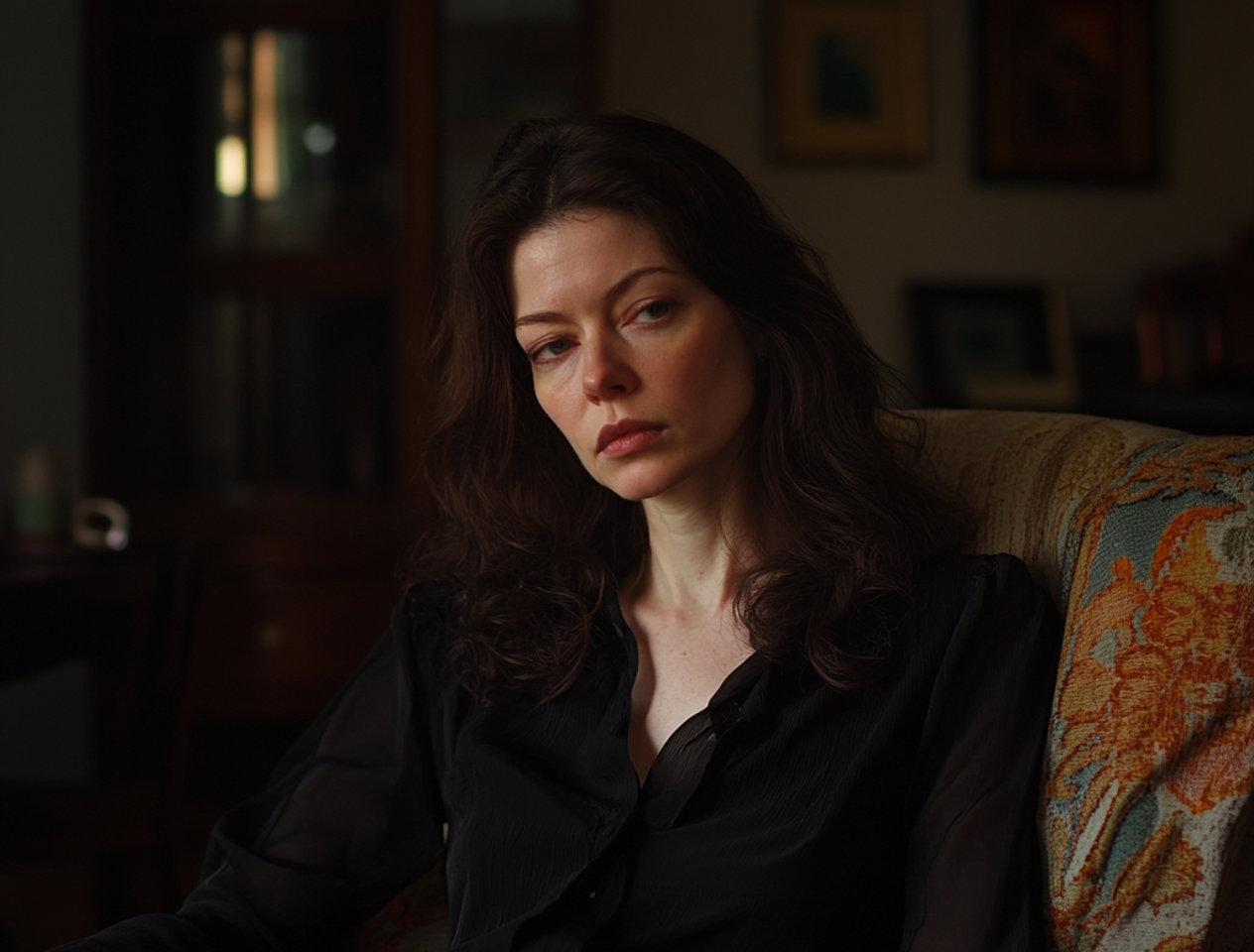 A woman sitting on a couch | Source: no source