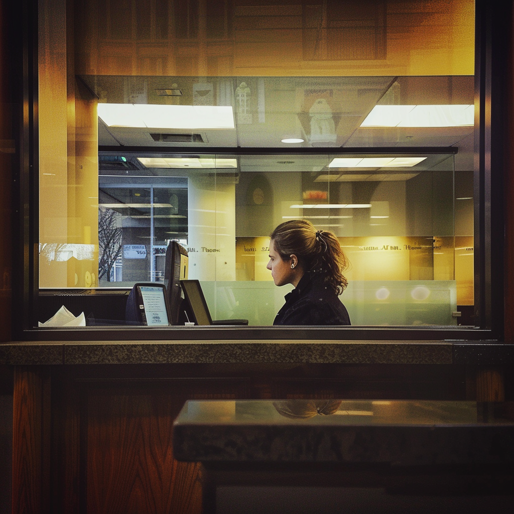 A bank teller at her desk | Source: No source
