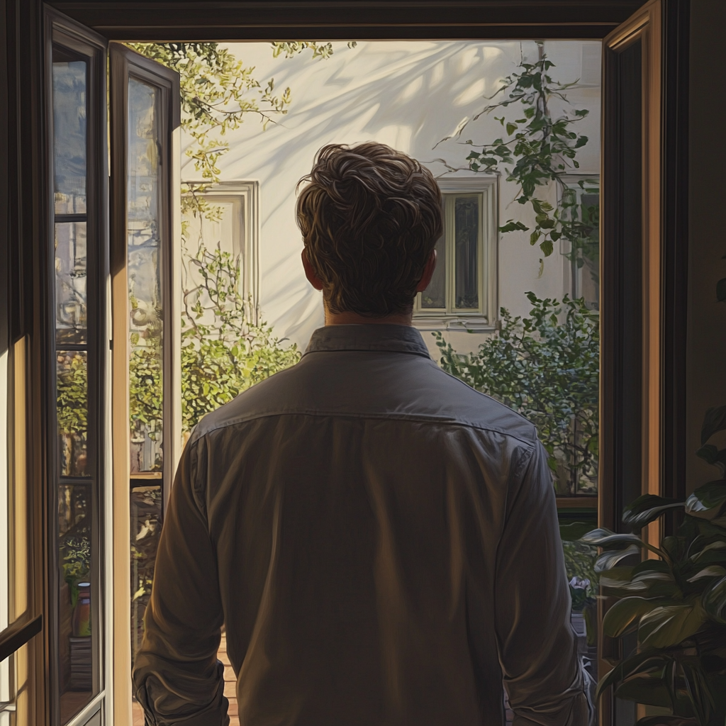A back-view shot of a man going to work | Source: no source