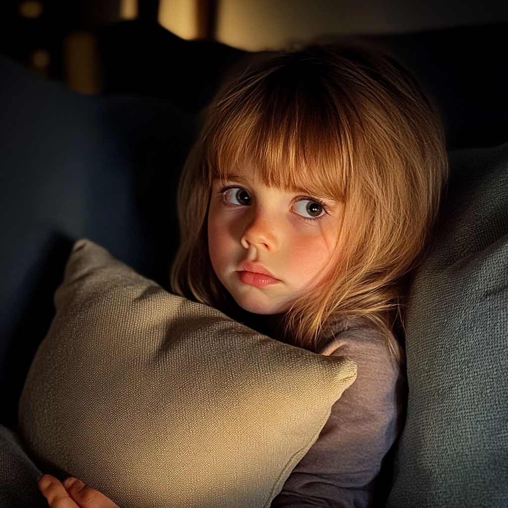 A little girl sitting on a couch | Source: no source