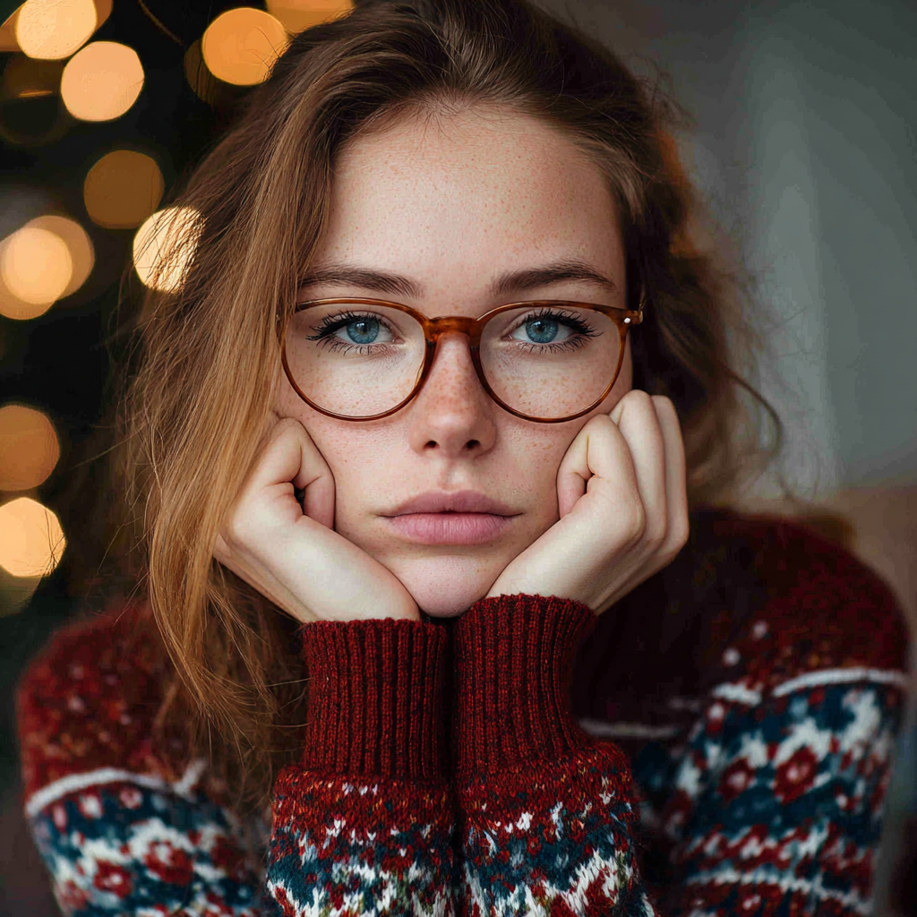 A pensive woman wearing a Christmas sweater | Source: no source