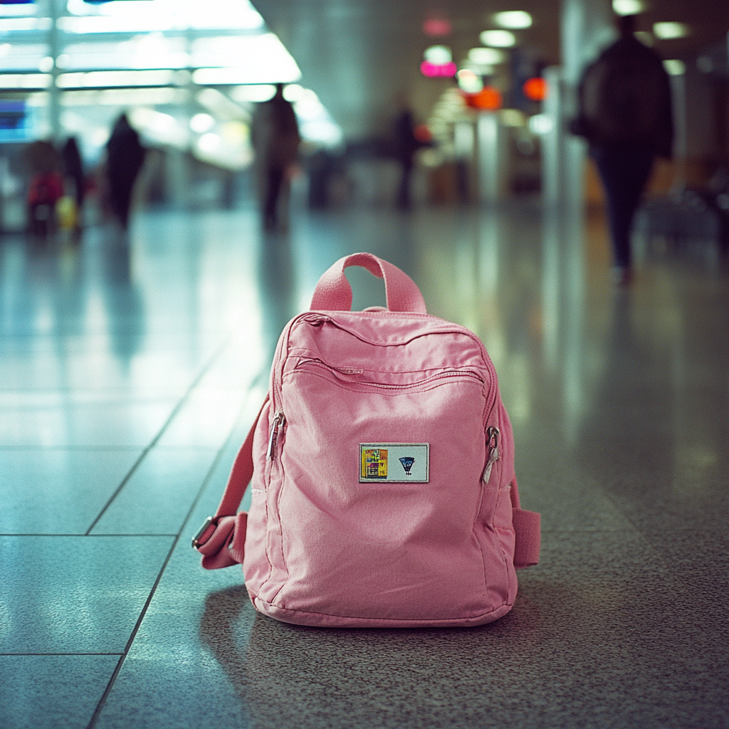 A pink backpack on the floor at the airport | Source: No source