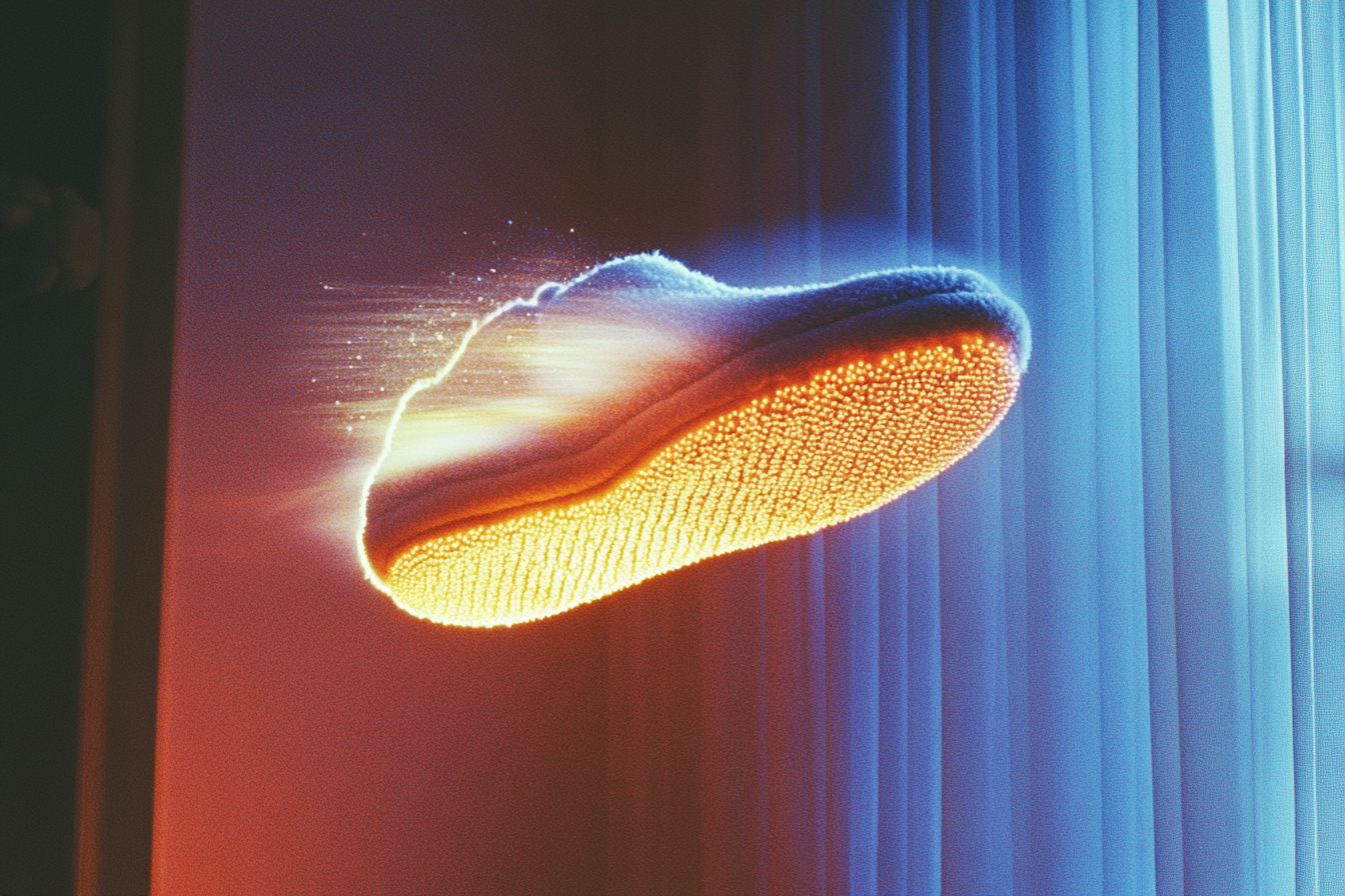 A comfy slipper flying through the air | Source: no source