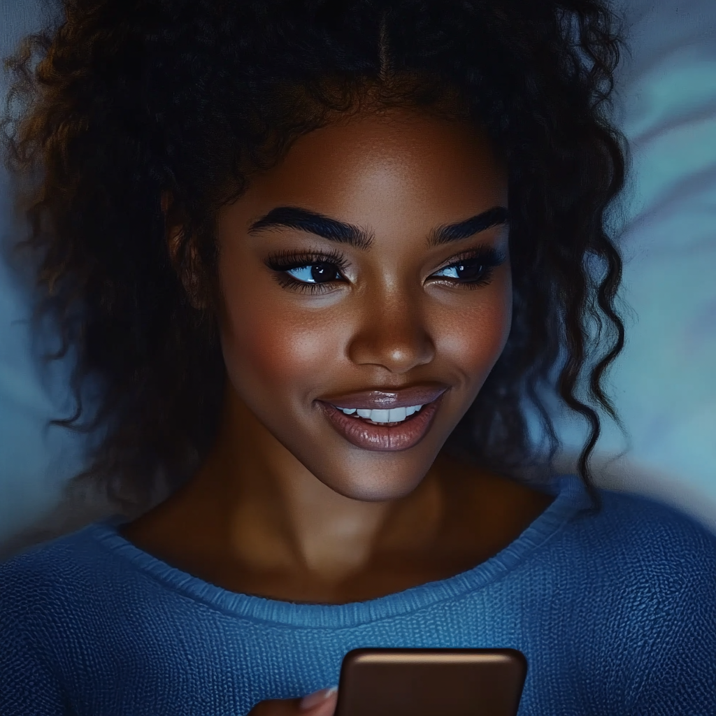 A cheerful woman holding a cellphone | Source: no source