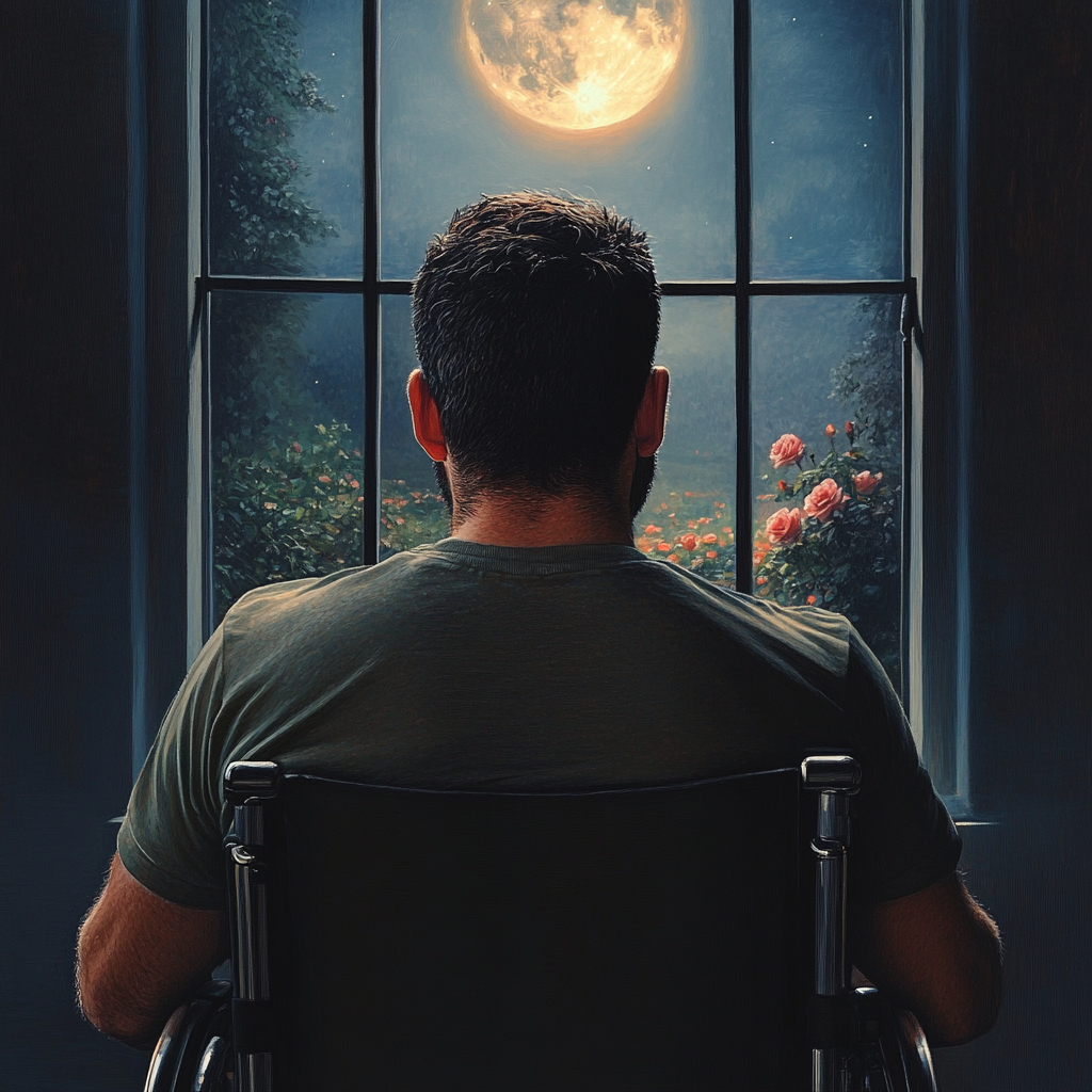 A man in wheelchair looking outside the window | Source: no source