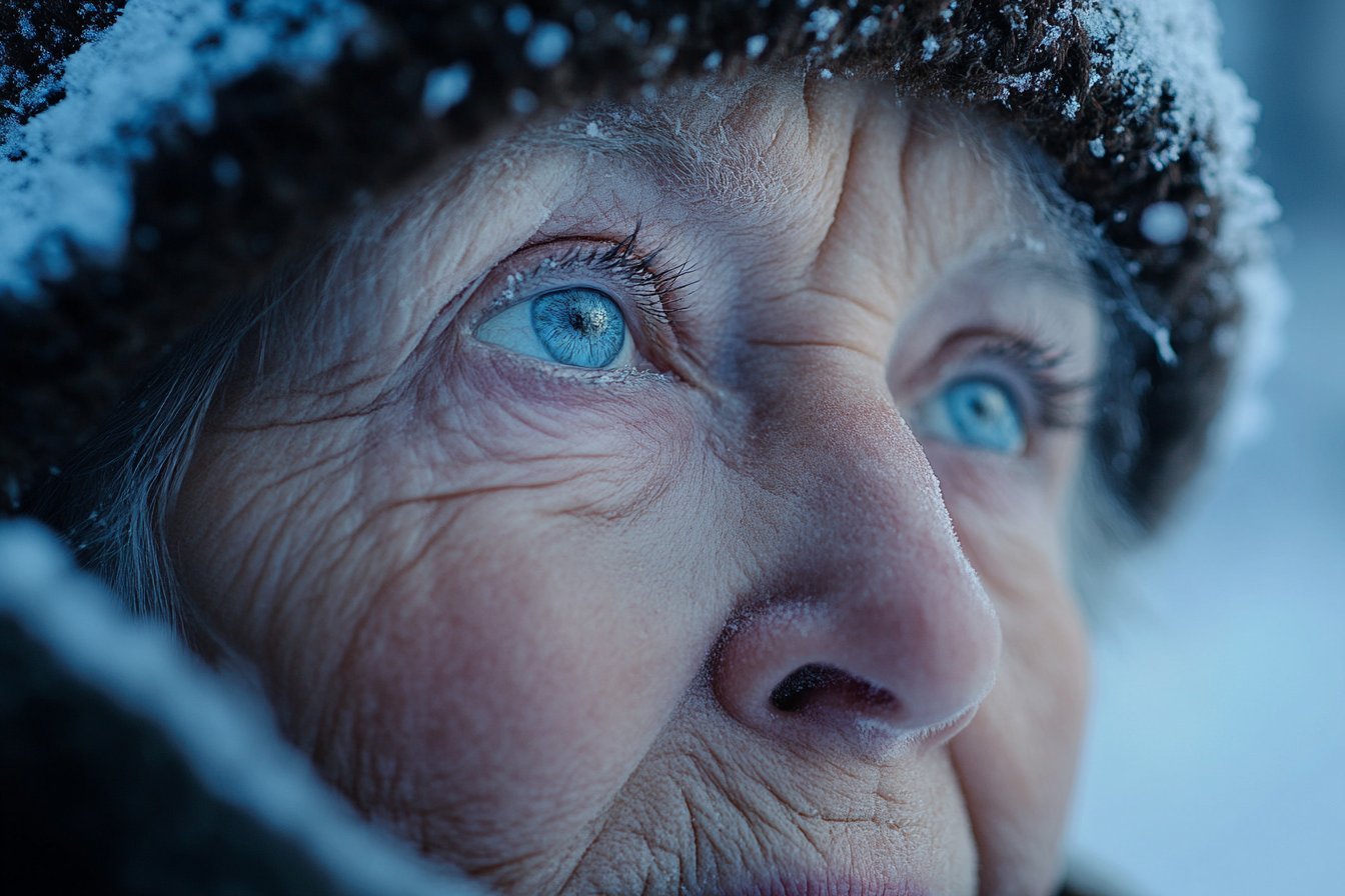 An elderly woman out in the cold | Source: no source