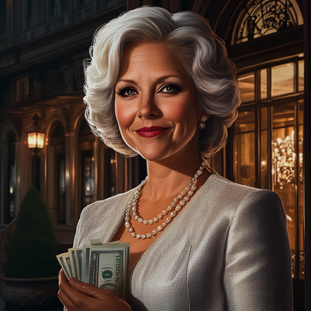 A rich older woman holding a wad of cash | Source: no source