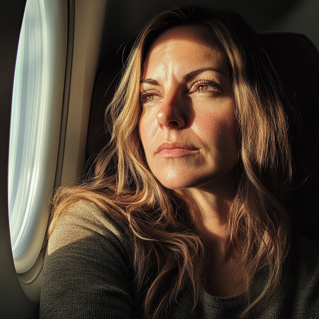 A woman sitting in an airplane | Source: No source