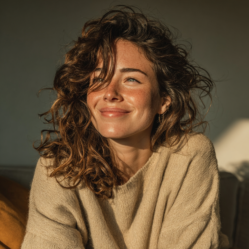 A happy and content woman at home | Source: no source