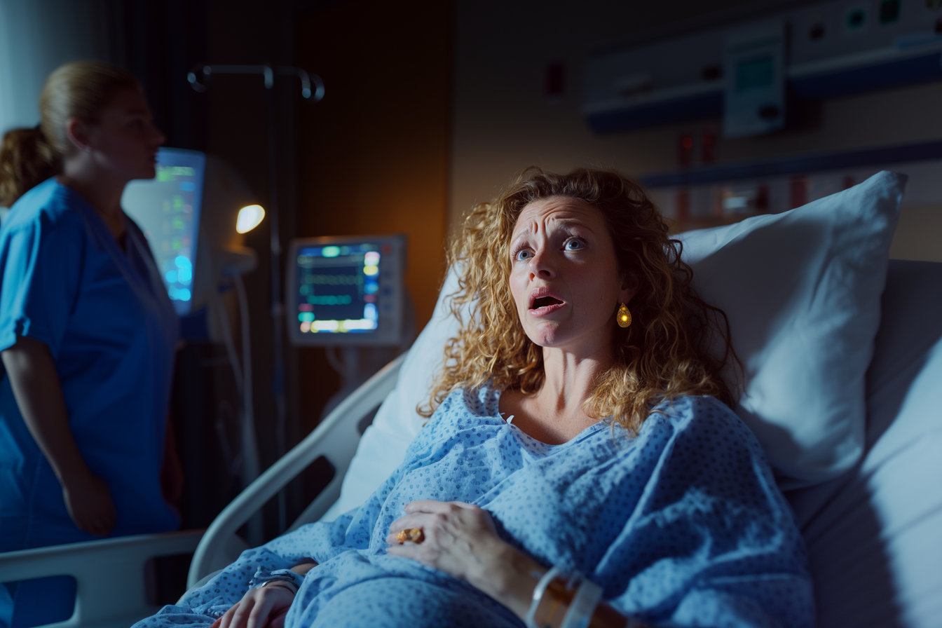 A woman in her 30s in a hospital looking in pain while in labor | Source: No source