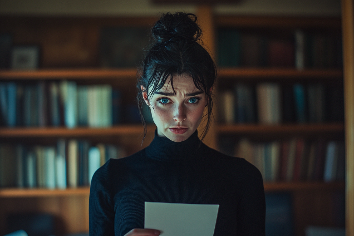 Woman crying while holding a white envelope | Source: no source