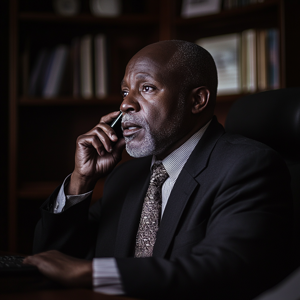 A lawyer talking on his phone in his office | Source: No source
