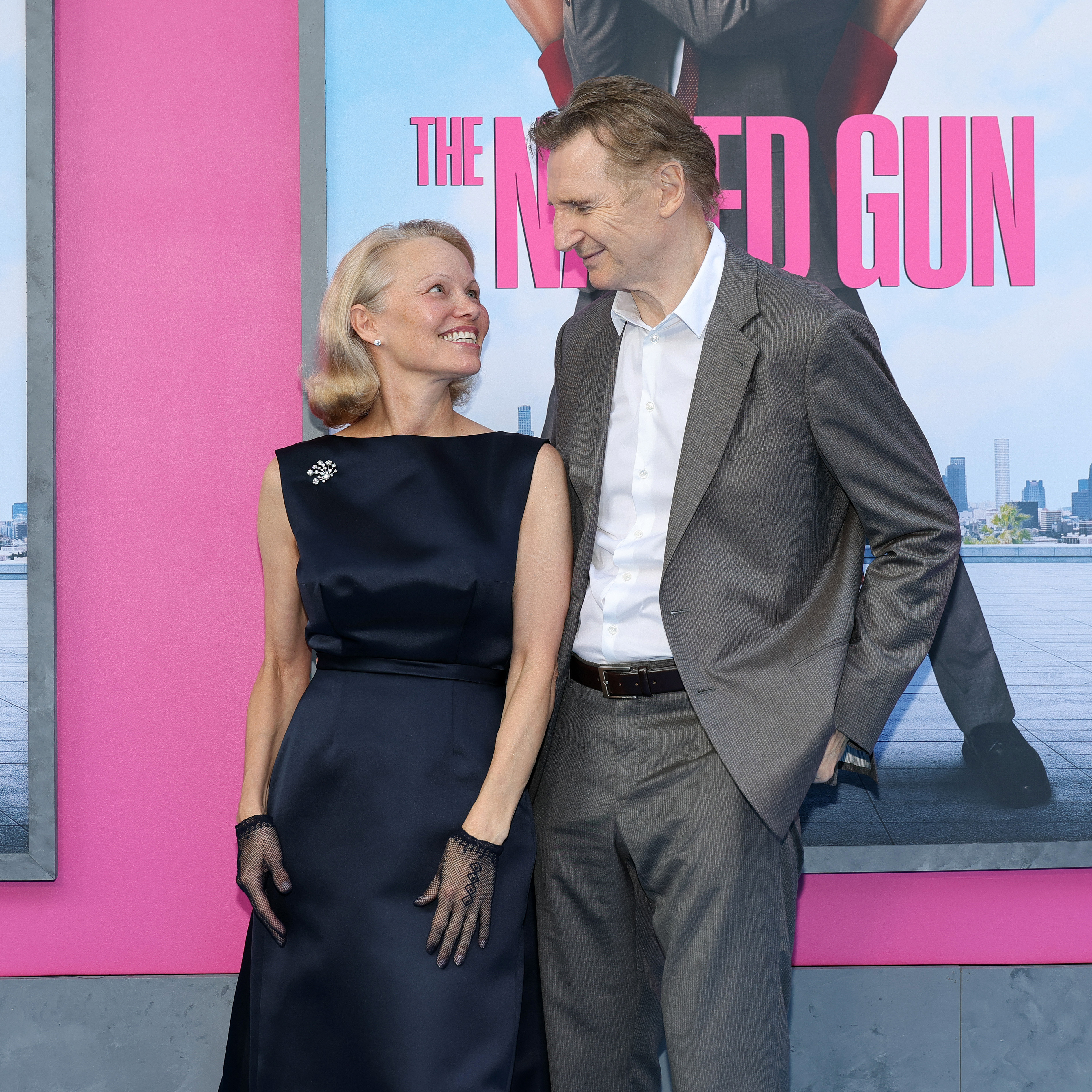 Pamela Anderson and Liam Neeson attend "The Naked Gun" New York premiere on July 28, 2025 in New York City. | Source: Getty Images