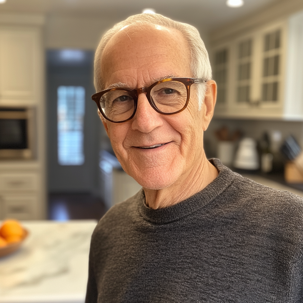 A smiling grandfather standing in a kitchen | Source: No source