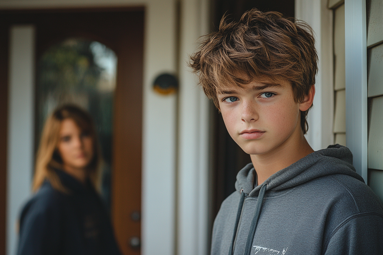 A boy standing at the front door as his mother opens | Source: no source