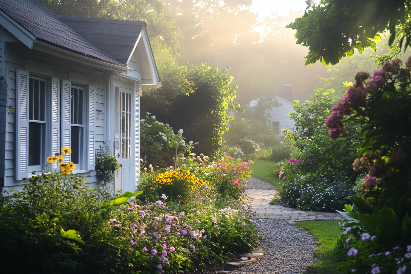 A modest house surrounded by a garden filled with flowers | Source: No source