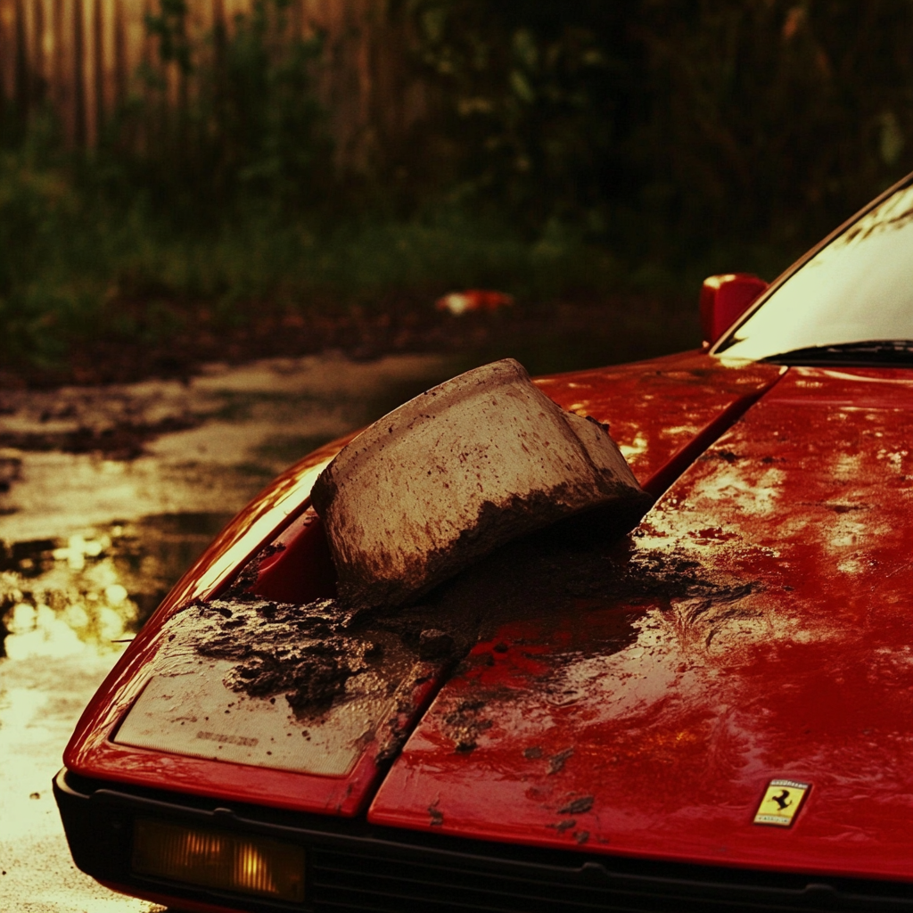 A planter fallen on a car hood | Source: No source