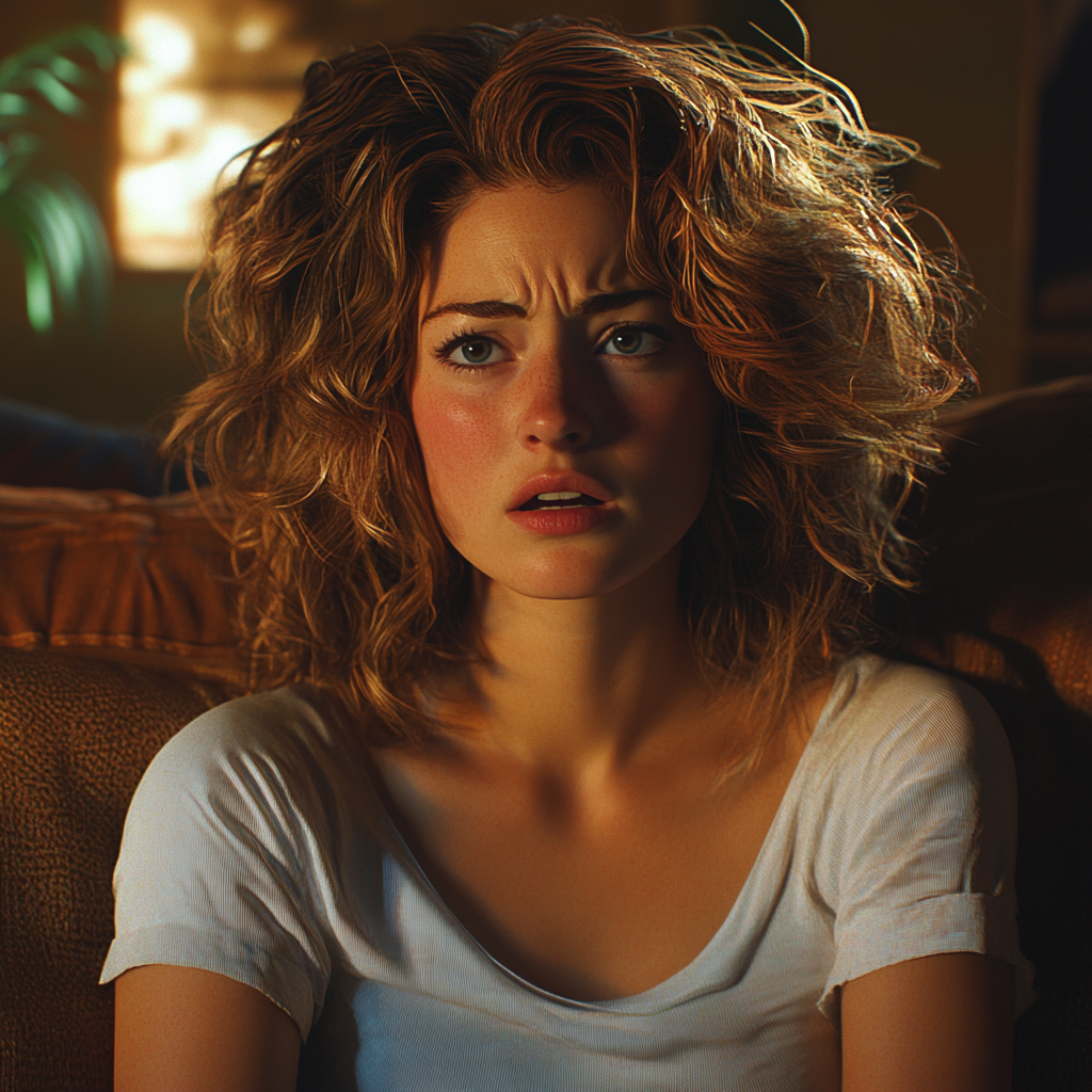A worried woman sitting on the couch | Source: no source