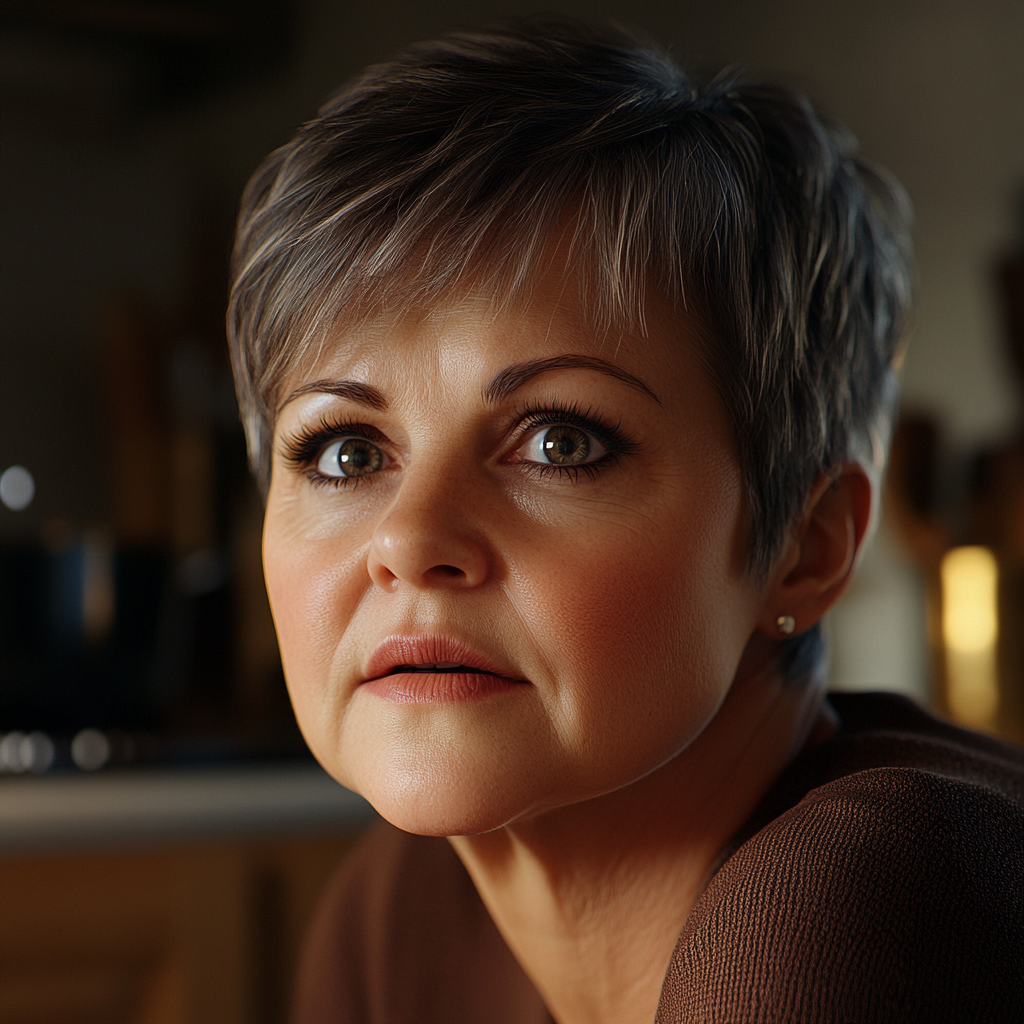 A senior woman looking at someone in the kitchen | Source: No source