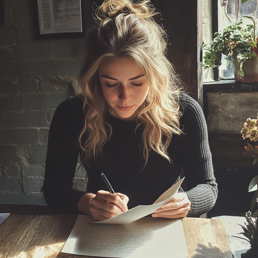 A woman writing a letter | Source: no source
