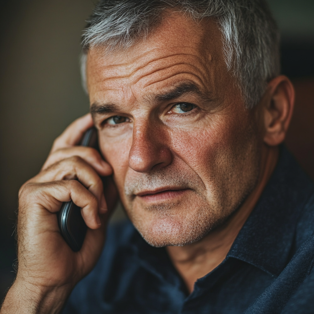 A man with a slightly serious expression talking on the phone | Source: No source