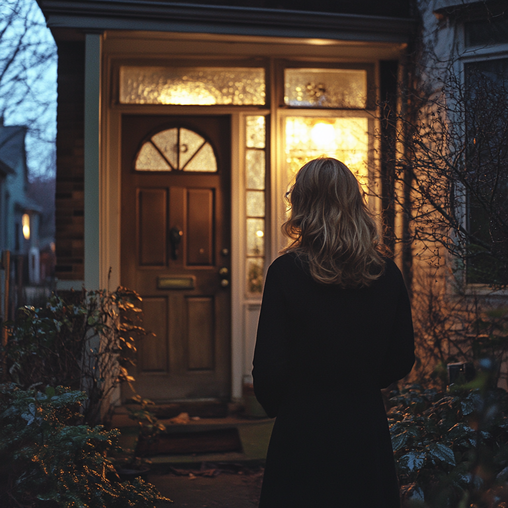 An upset woman at the front door of a house | Source: No source