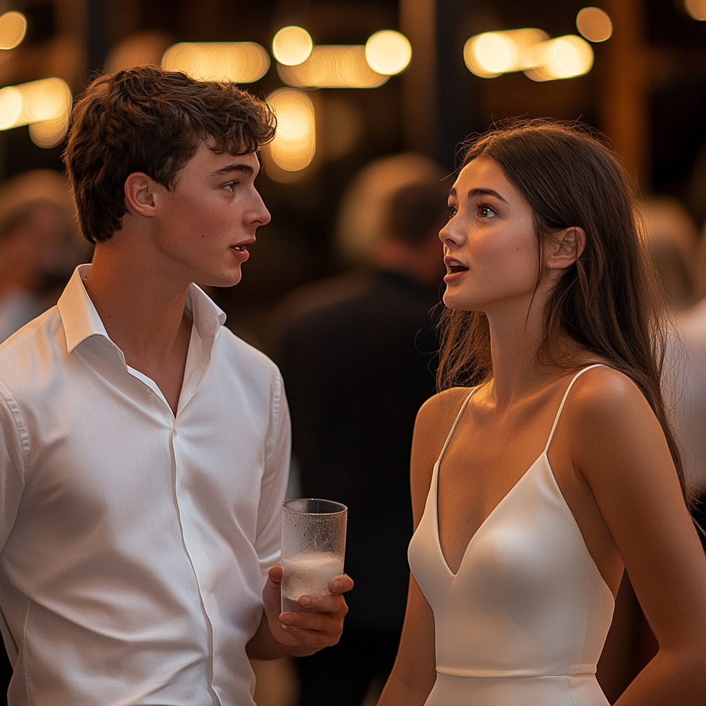 A young man talking to a woman at an event | Source: No source
