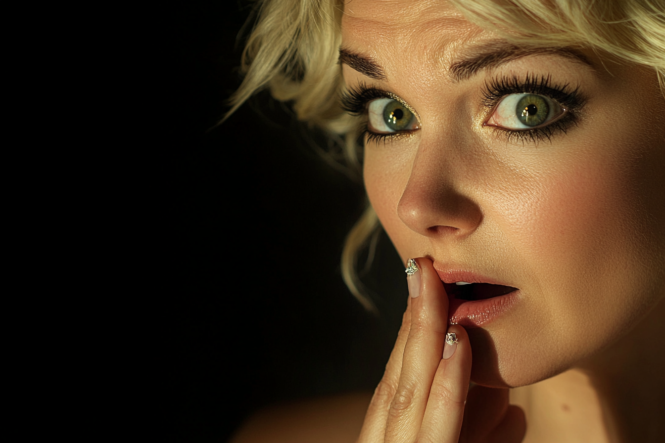 A woman with a hand over her mouth | Source: no source