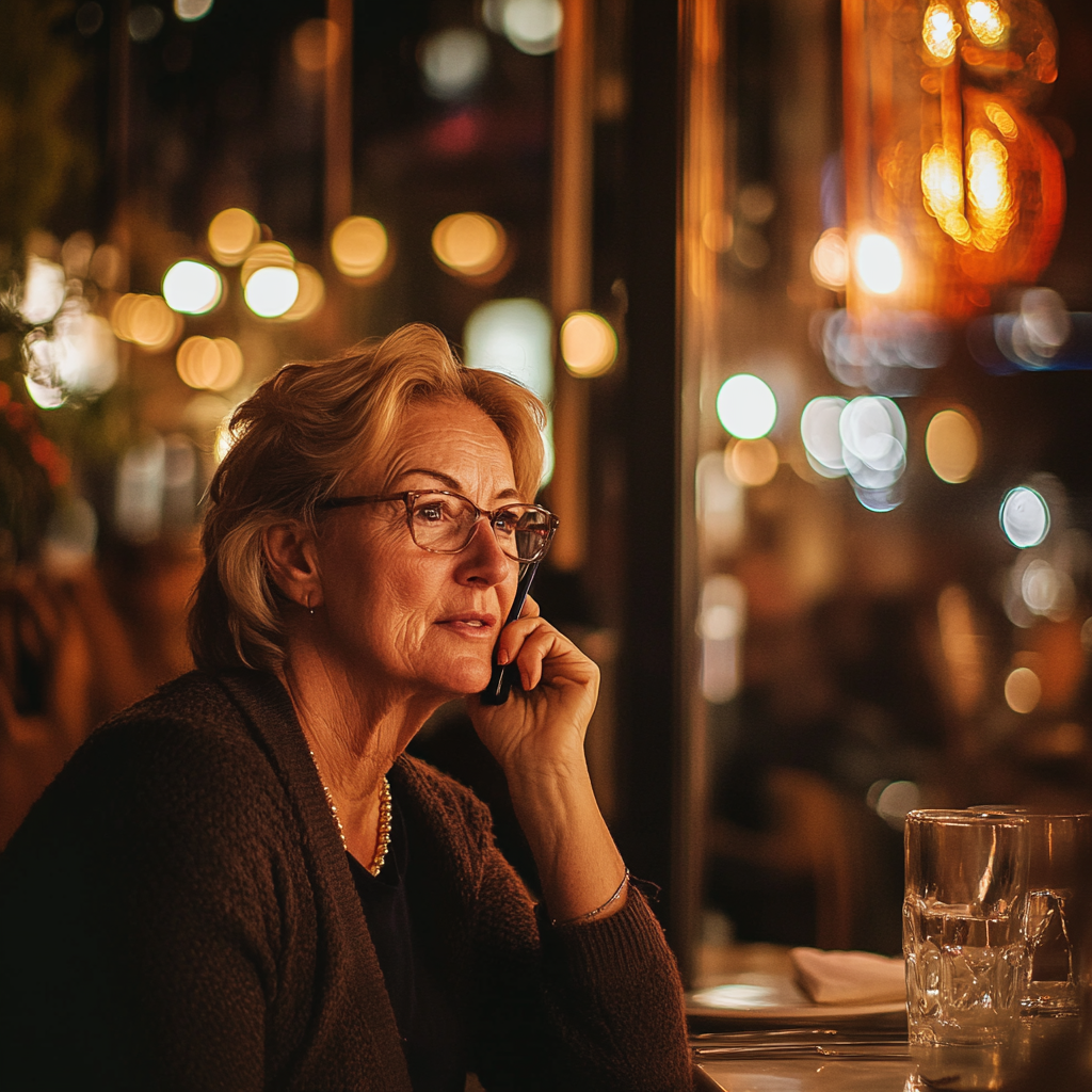 A mature woman talking on her phone in a restaurant | Source: No source