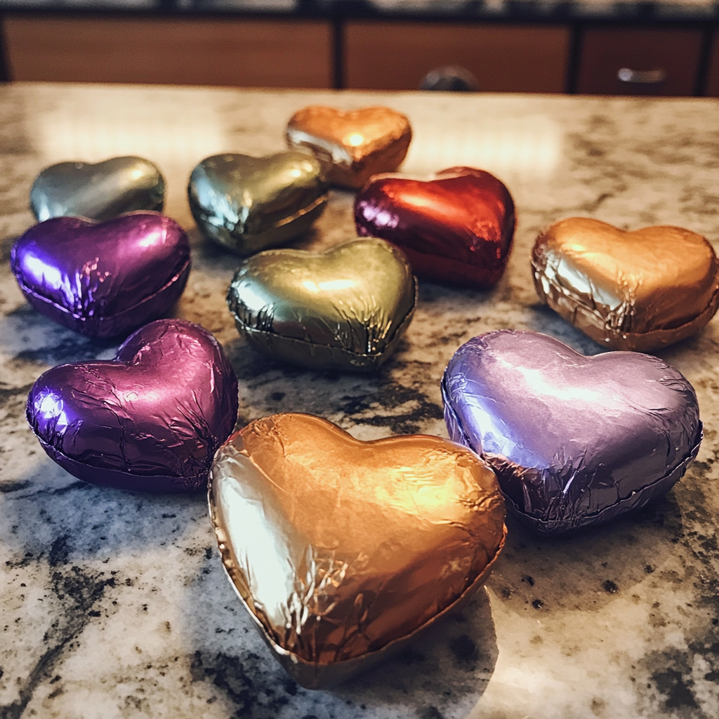Heart-shaped chocolates wrapped in foil | Source: no source