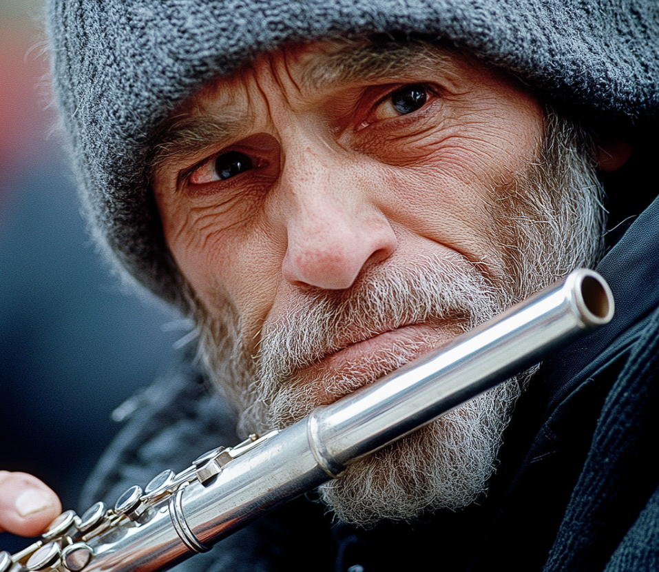 A man holding a flute looking at something | Source: No source