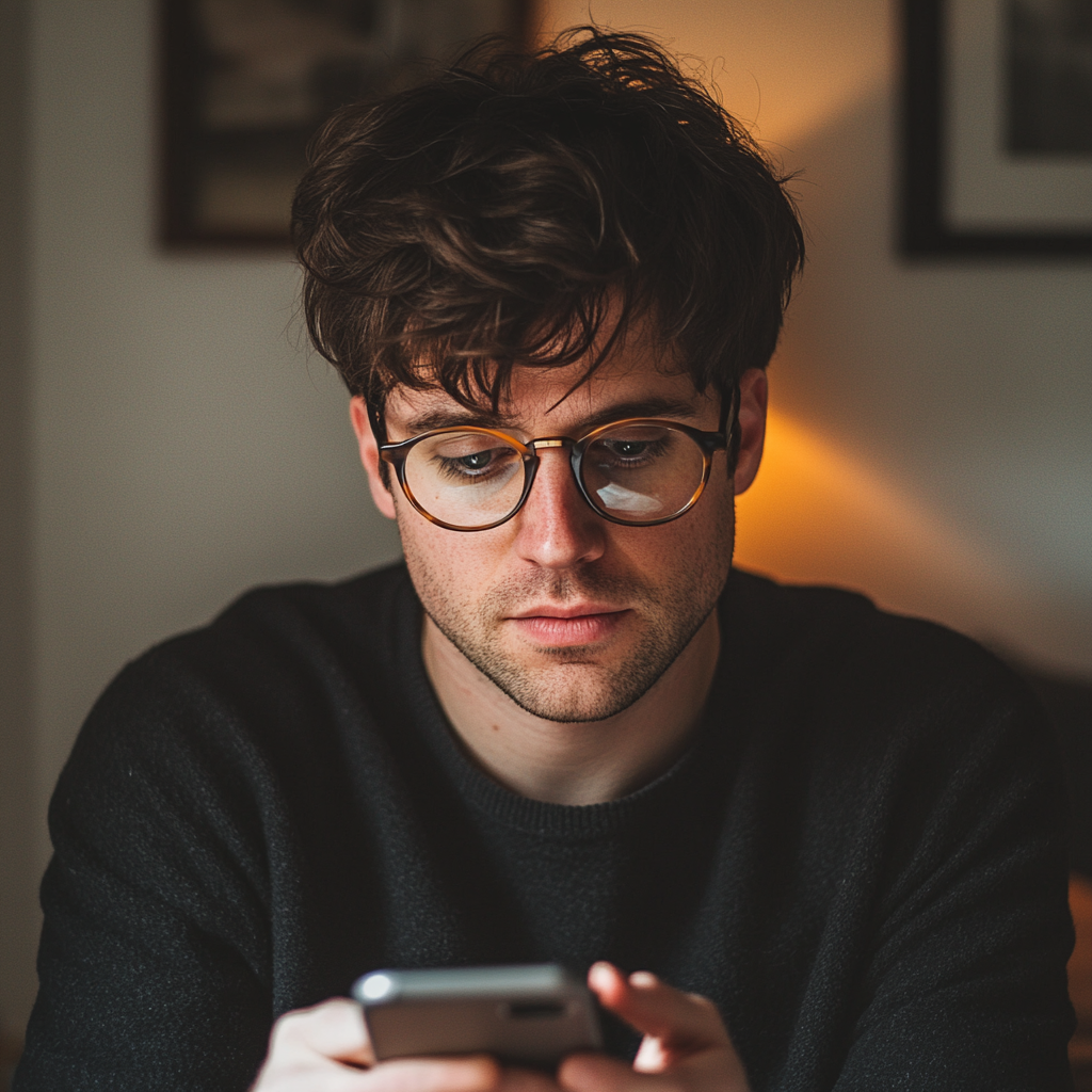 A man reading a message on a phone | Source: no source