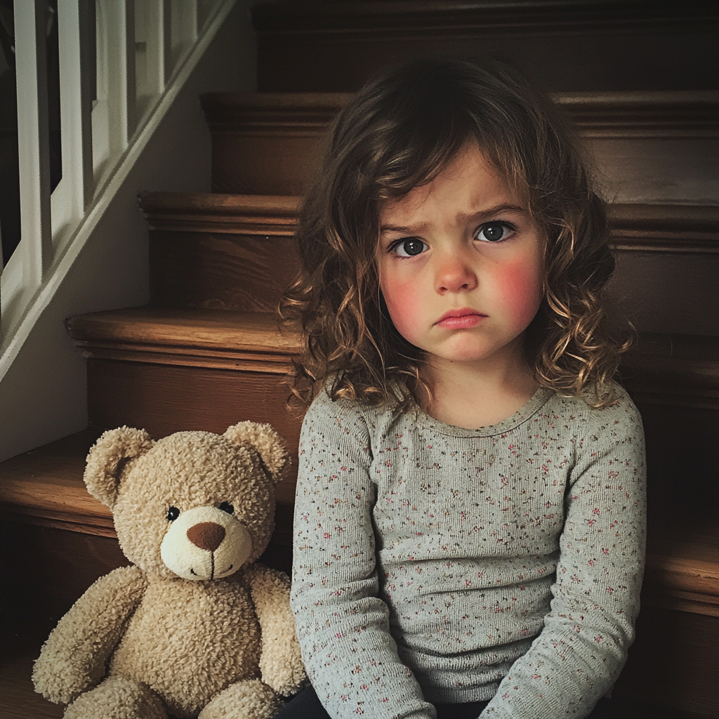 A child sitting on a staircase | Source: no source