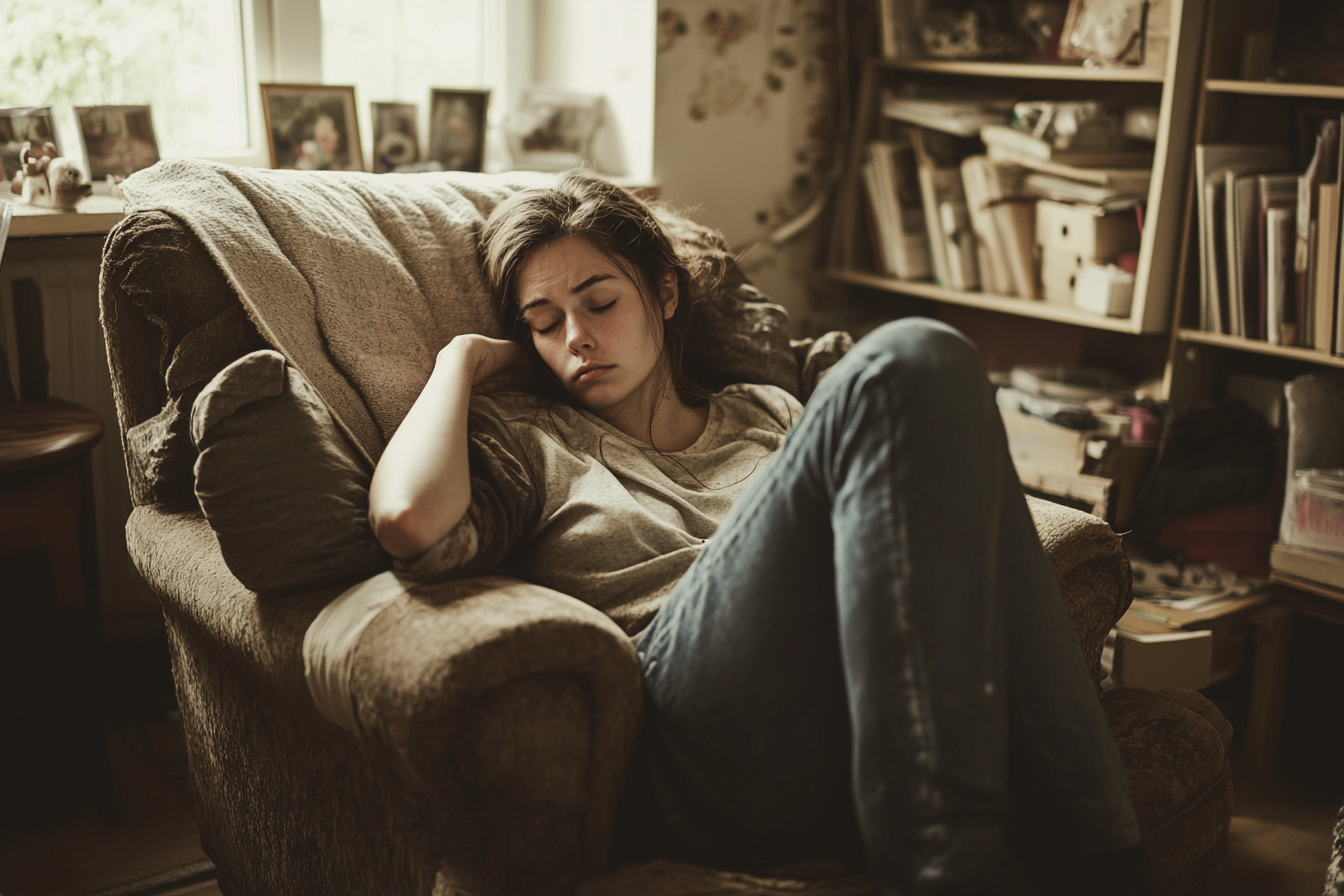 An exhausted woman in an armchair | Source: no source