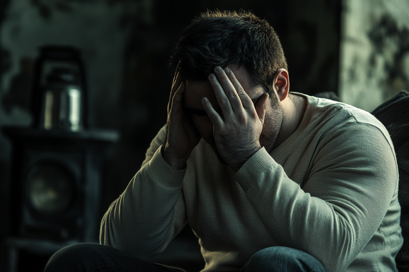 A man with his head in his hands | Source: No source